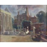 Clifford Charman (British, 1910-1993), town centre landscape, signed, oil on canvas, 39cm x 49cm.