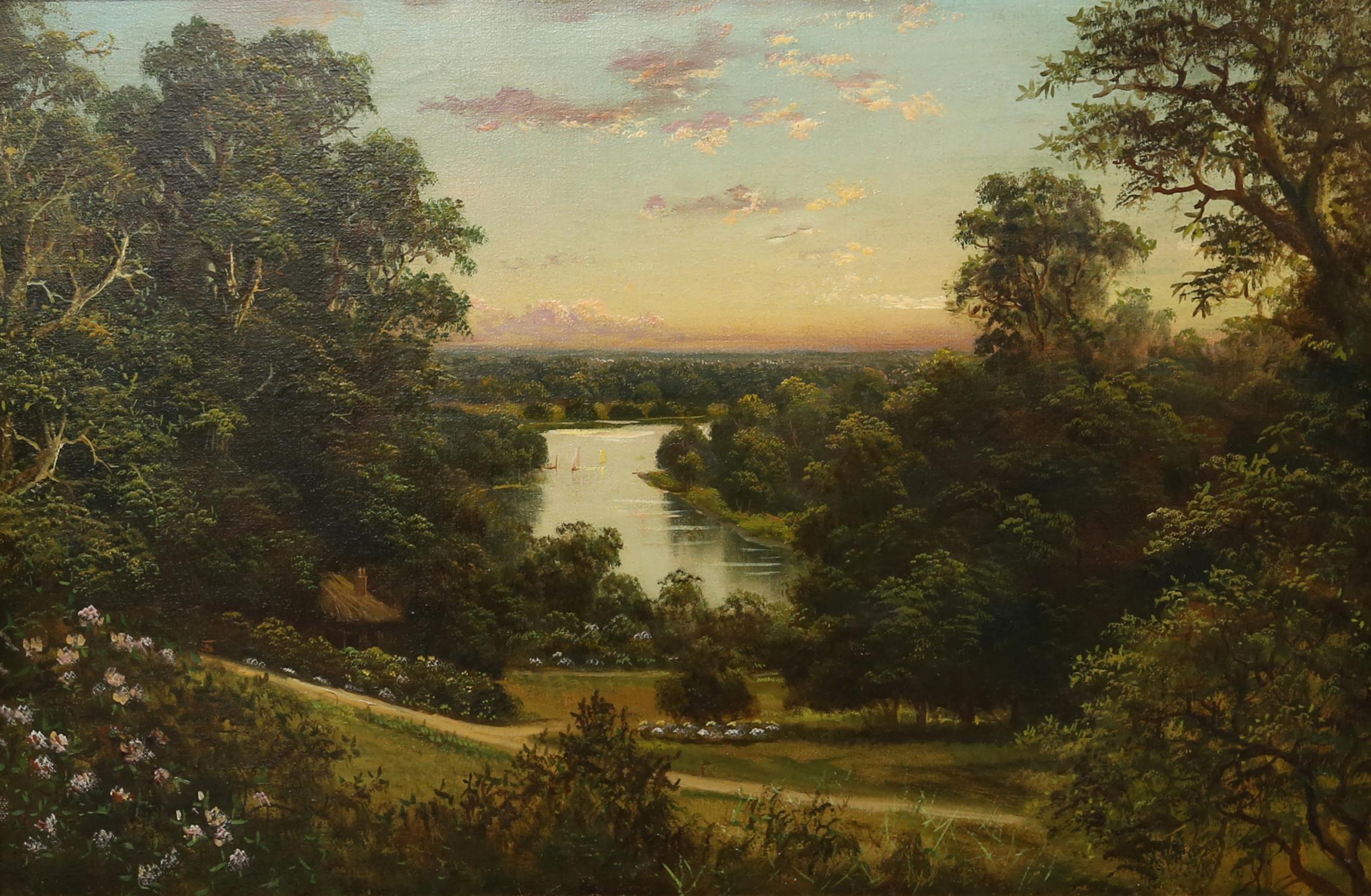 James Isiah Lewis (British, 1860-1934), View of a bend in the river at Richmond, oil on canvas,