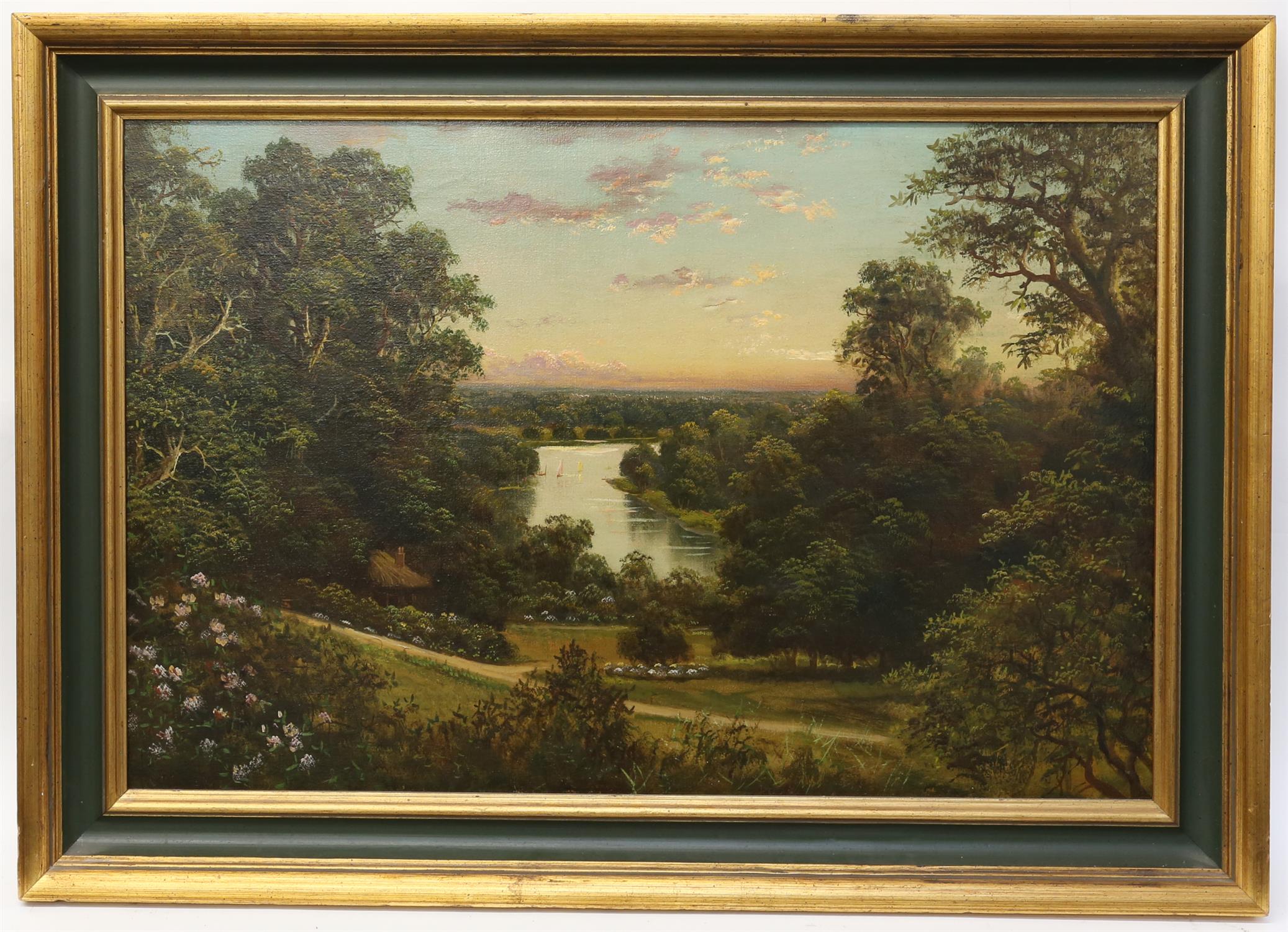 James Isiah Lewis (British, 1860-1934), View of a bend in the river at Richmond, oil on canvas, - Image 2 of 3