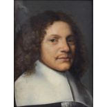 17th century oil on panel depicting a puritan man wearing white collar, unsigned, 38 x 28cm.