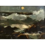 § Donald McIntyre (British, 1923-2009). 'Moonlit Sea', signed 'D Mc', oil on board, 27cm x 36cm,