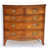 19th century mahogany bow fronted chest of two short over three long graduated drawers on bracket