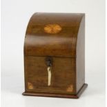 Late 19th century mahogany stationery box with domed cover and shell inlay on square base, h20.