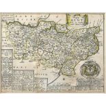 18th century map of Kent by Richard Blome, with its lathes and hundreds, 18.5 x 24 cms