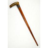 Late 19th century malacca swordstick with horn handle and white metal mount, 90cm long,