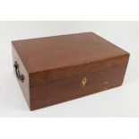 Late 19th century teak stationery box, with fitted interior, covered and open compartments and