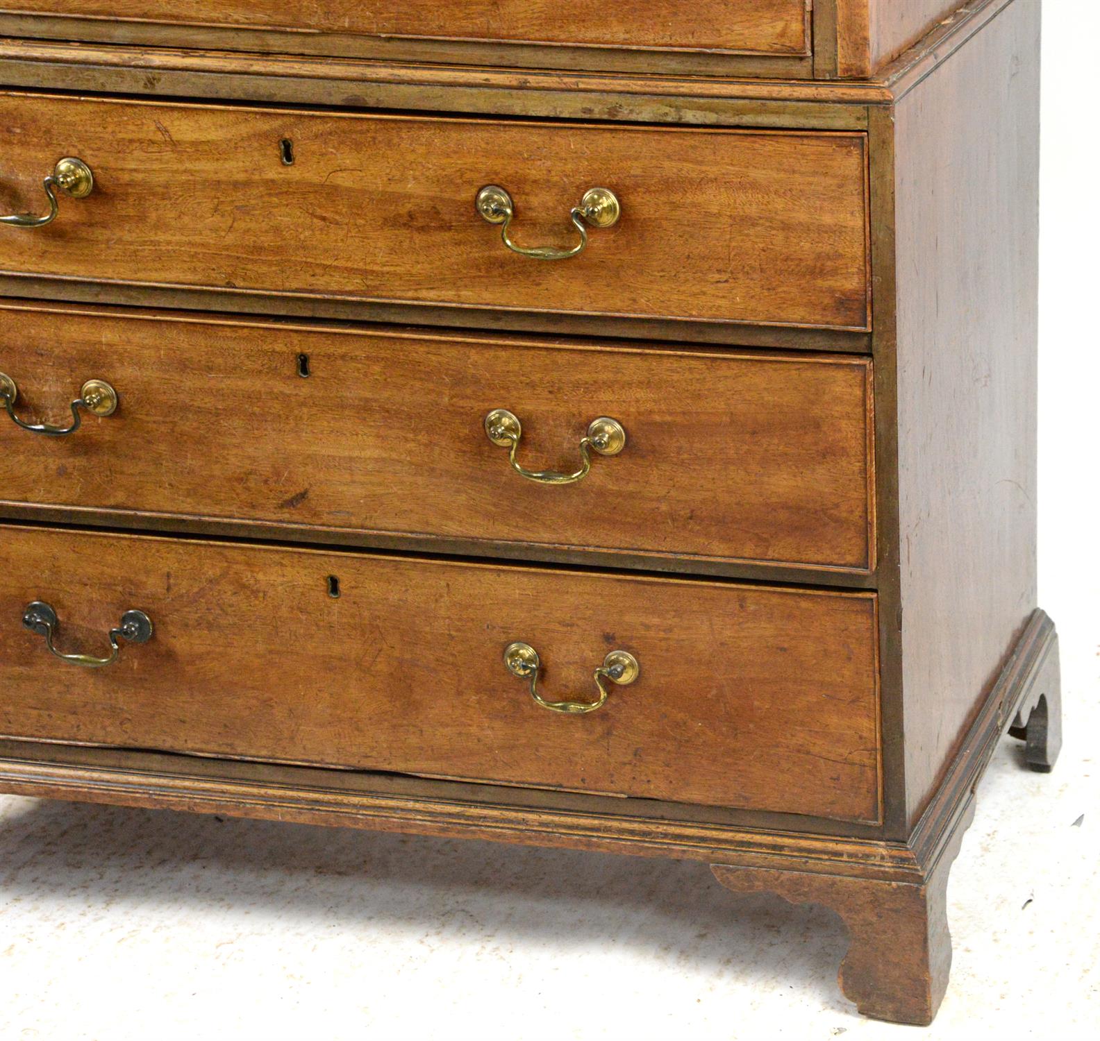 Mahogany tallboy of two short over six long drawers, on bracket feet, h172cm x w106cm x d56cm, - Image 2 of 9