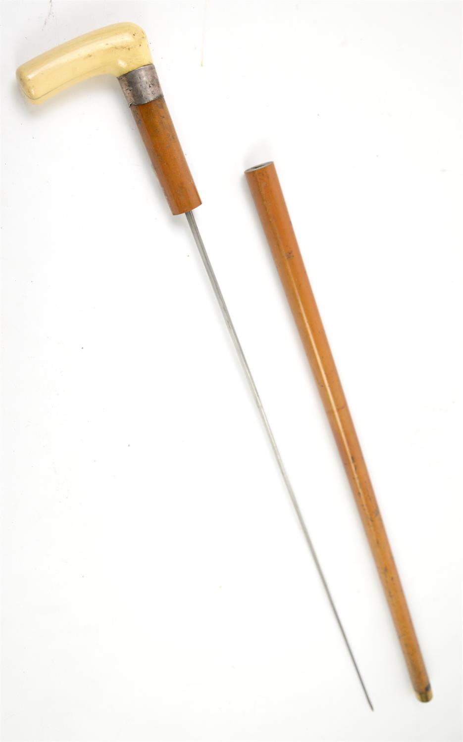 Late 19th century malacca swordstick with carved ivory handle and white metal mount, 82cm long, - Image 2 of 2