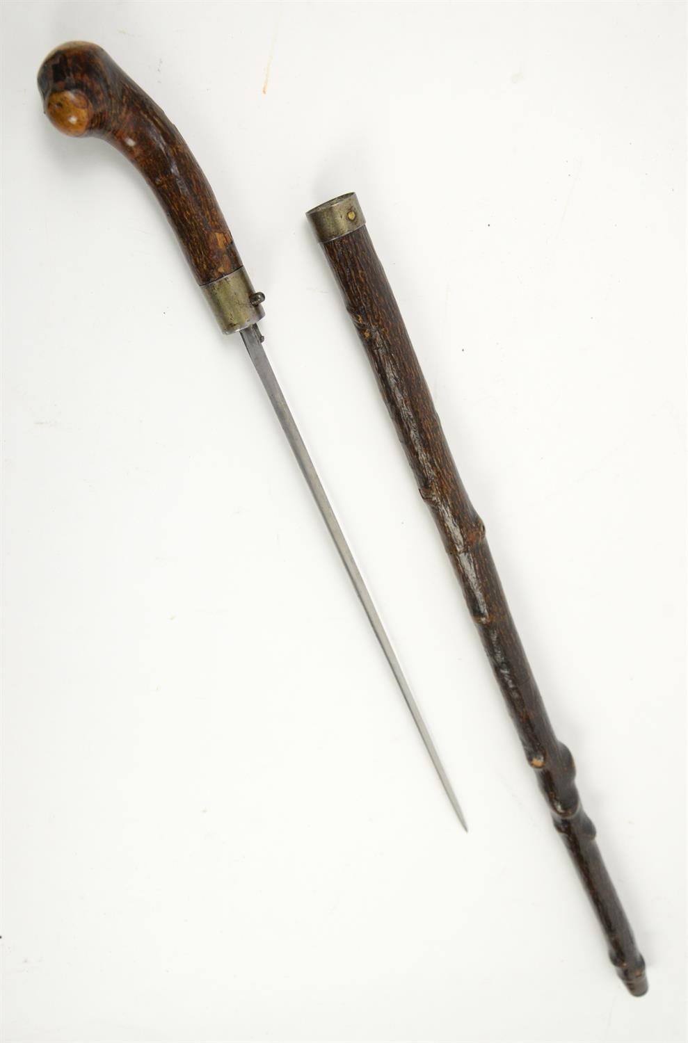 Early 20th century swordstick, with button release mechanism, hardwood and bark sheath, 91.5cm long, - Image 2 of 2