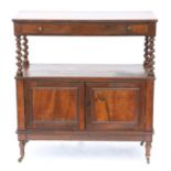 19th century rosewood cabinet with a long drawer on barley twist supports above two panelled