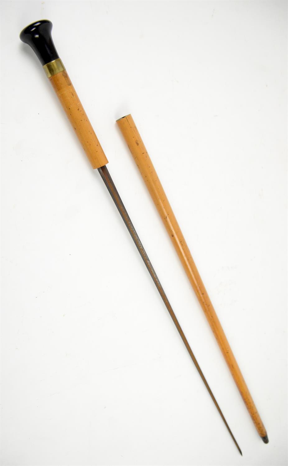 Late 19th century malacca swordstick with brass mounted black handle, 91cm long, - Image 2 of 2