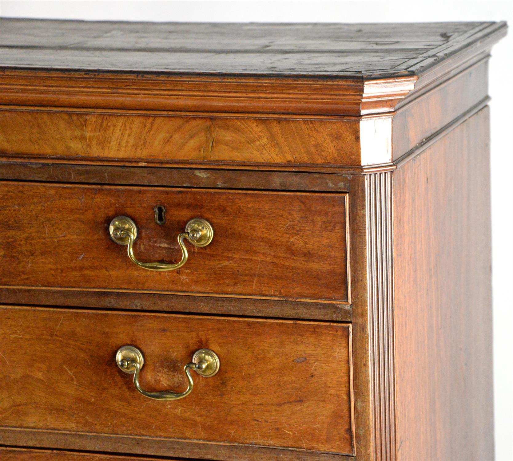 Mahogany tallboy of two short over six long drawers, on bracket feet, h172cm x w106cm x d56cm, - Image 3 of 9