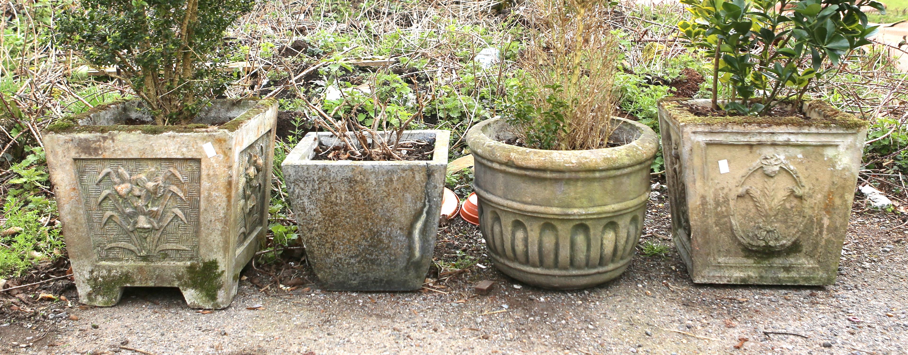 Four composite stone garden planters, to include a square tapering planter, H34 x W35 x D36cm, - Image 2 of 2