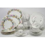 Shelley Pastoral pattern part dinner service including 8 dinner plates, 26cm diam, 4 cups, teapot,