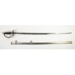 20th century officer's sword with snakeskin and metal bound grip, plain steel pommel and scabbard,