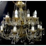 Sixteen branch glass chandelier with glass drops, H55cm Diameter 64cm