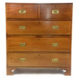 20th century mahogany campaign style chest, with two short over three long drawers on bracket feet,