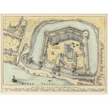 Late 19th century map of The Tower of London - Wood Engraving of the 1597 map by W Halward and T