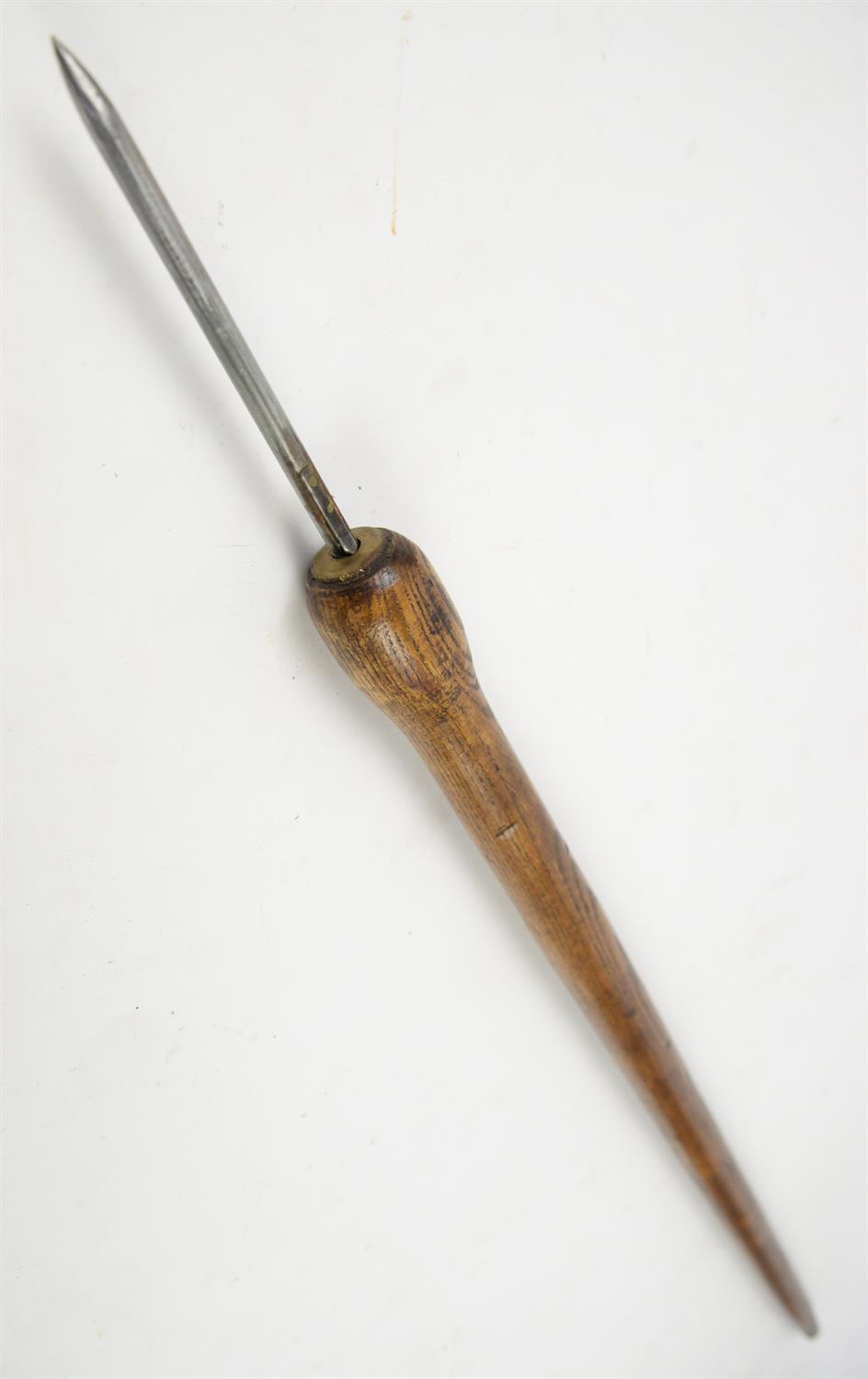 Early 20th century ash flick stick with brass mount and steel spike, 92.5cm long with spike in - Image 2 of 2