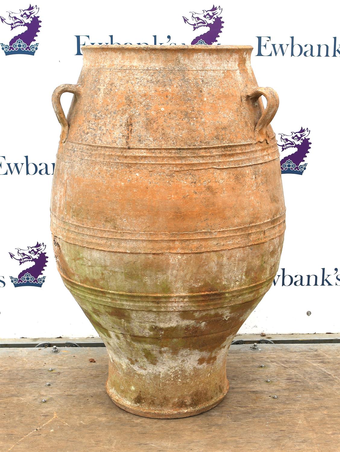 Large terracotta garden urn with three handles, H107cm