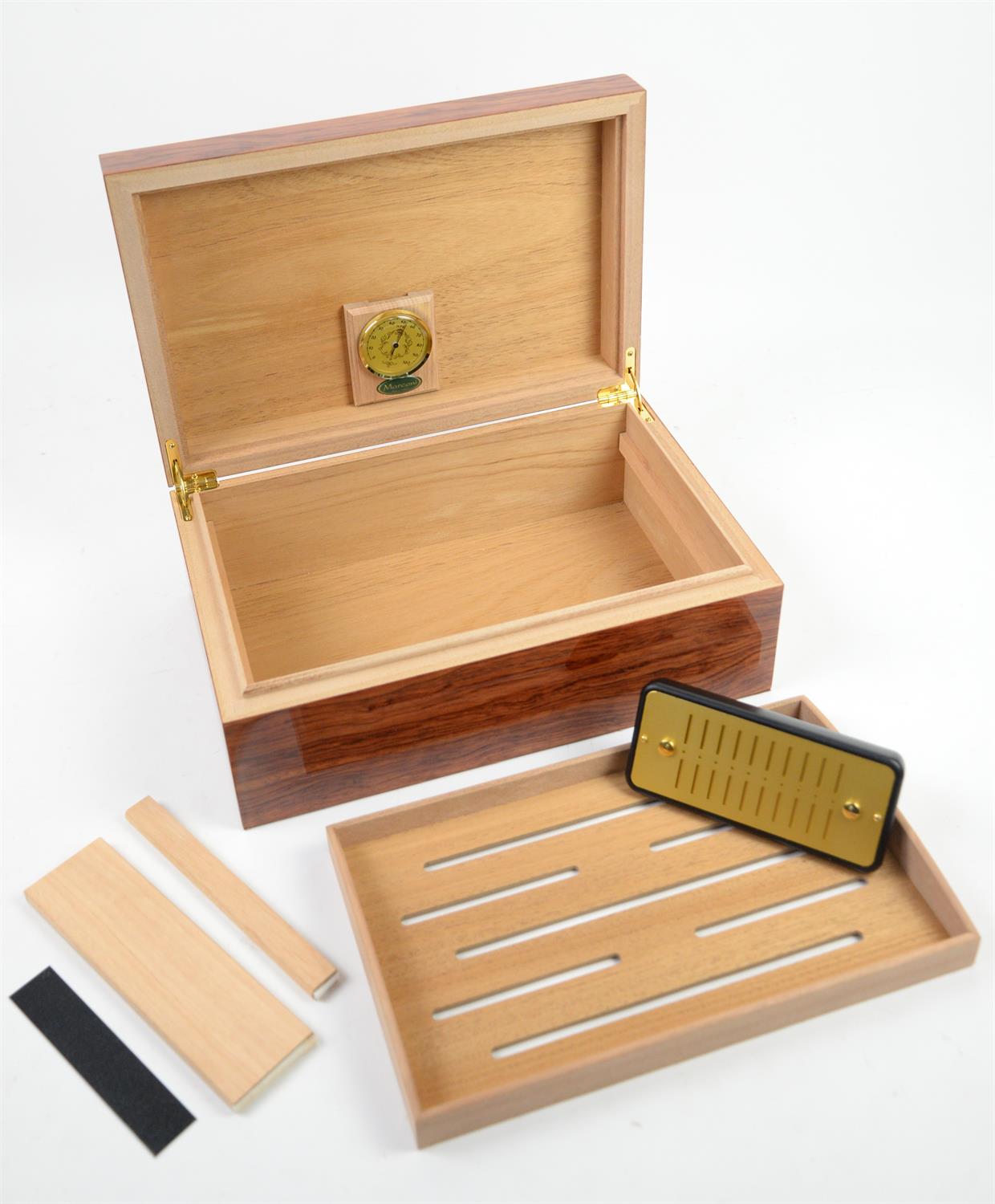 Marconi Italian humidor with humidity control, lift out compartment, 36 x 23.5 x 14cm - Image 2 of 2