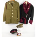 Two uniforms for a Major in the Royal Army Medical Corps, dress uniform and khaki with caps and