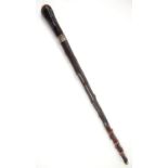 Victorian silver mounted and lacquered hardwood flick stick, silver mount Chester 1889,