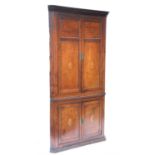19th century inlaid oak corner cupboard, with dentil cornice above two large or two smaller