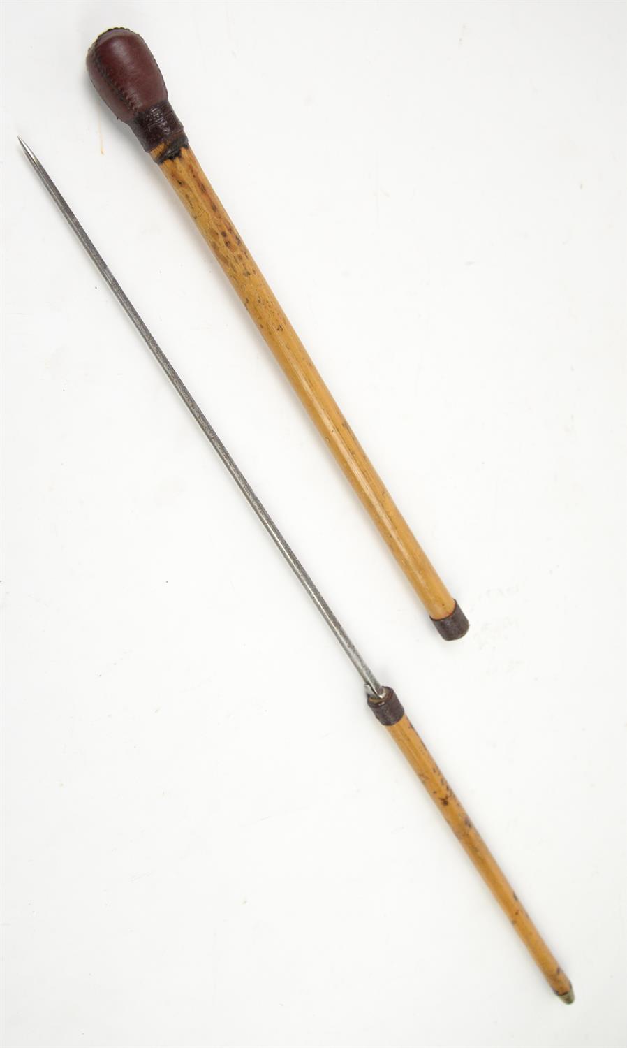 19th century malacca and leather mounted spear stick, 90cm long, - Image 2 of 2