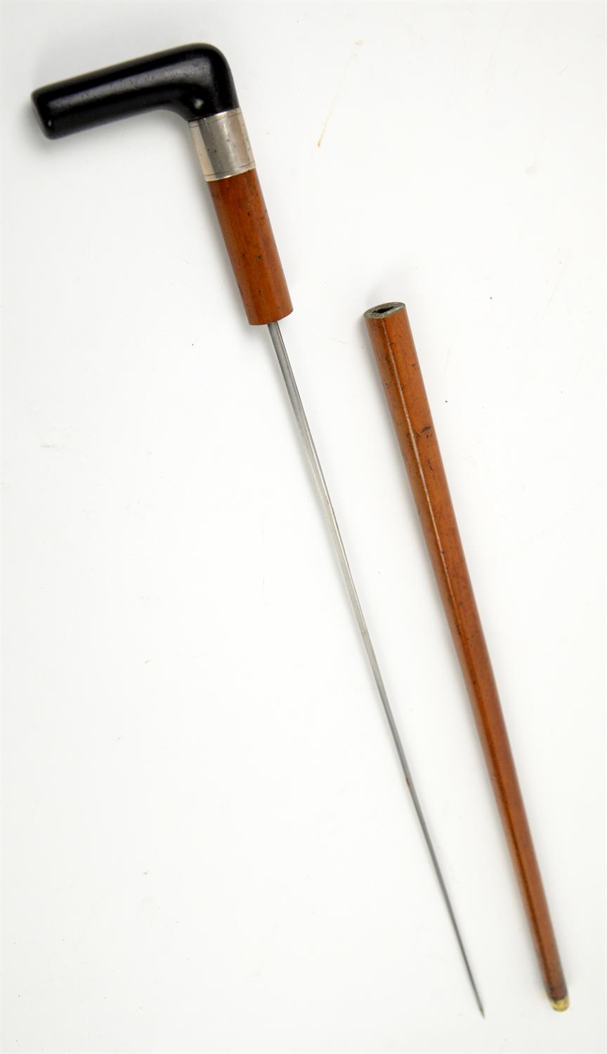 Late 19th century malacca swordstick with ebony handle and white metal mount, 84.5cm long, - Image 2 of 2