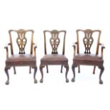 Set of six 19th century mahogany Chippendale style dining chairs, with carved splat backs on