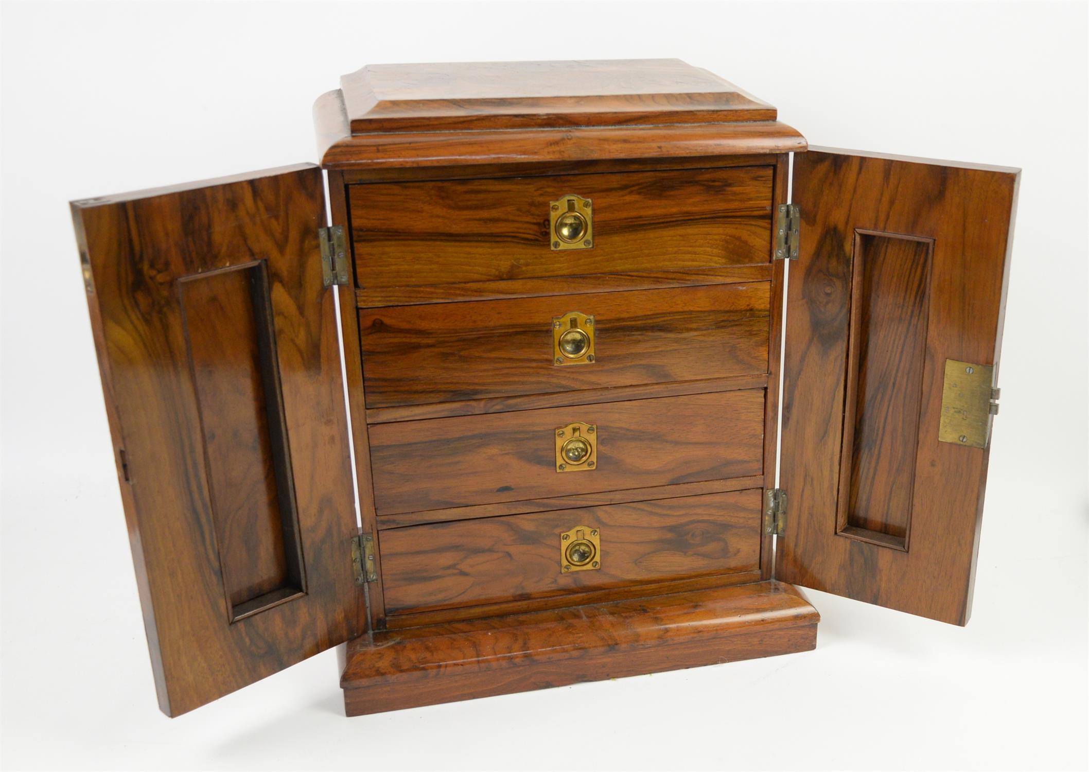 Late 19th century burr walnut cigar chest, with panelled doors enclosing four drawers, - Image 2 of 2