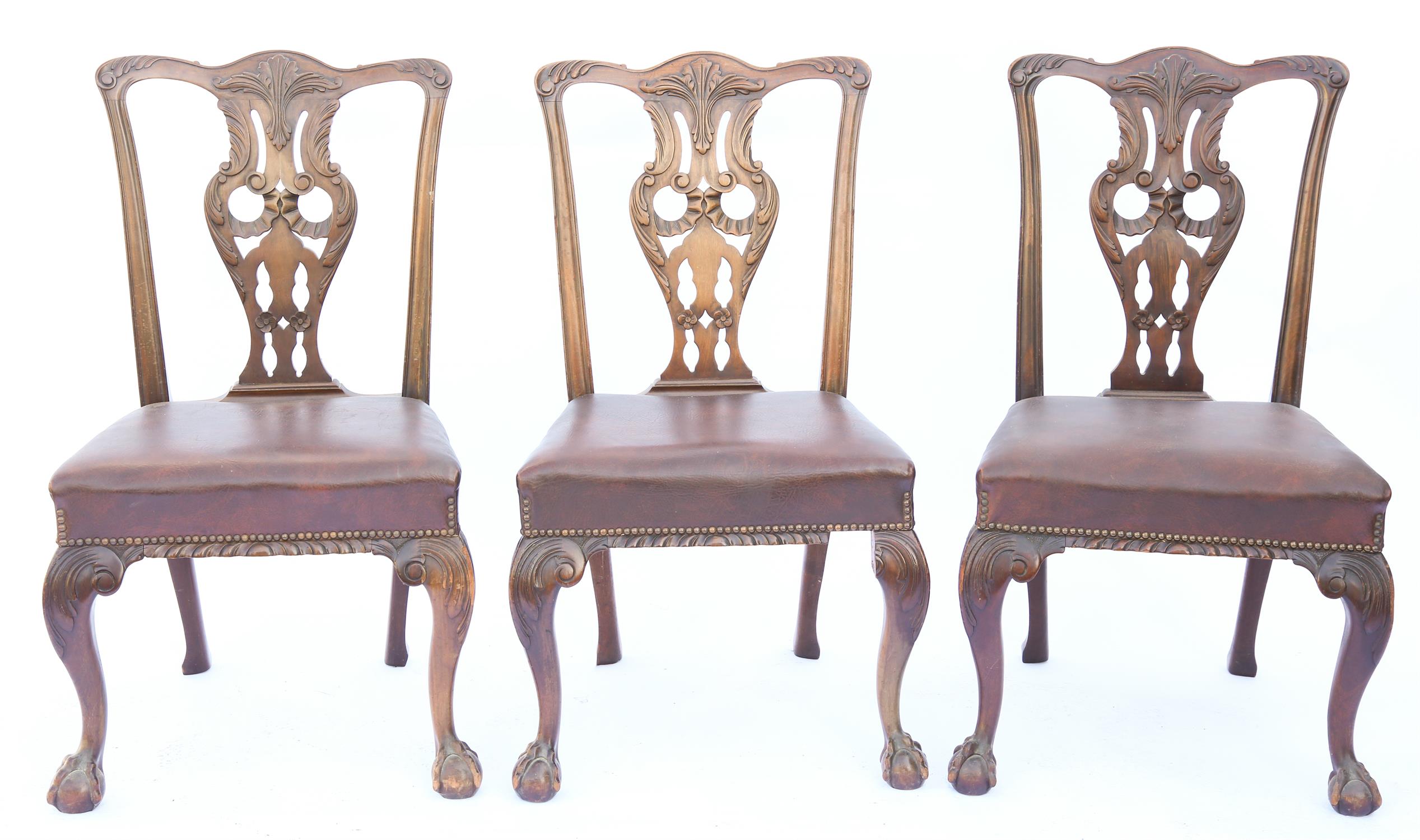 Set of six 19th century mahogany Chippendale style dining chairs, with carved splat backs on - Image 2 of 3