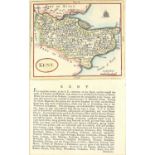 17/18th Century map of Kent in a page with text below and verso, 24 x 15 cms overall,