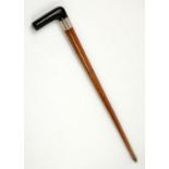 Late 19th century malacca swordstick with ebony handle and white metal mount, 84.5cm long,