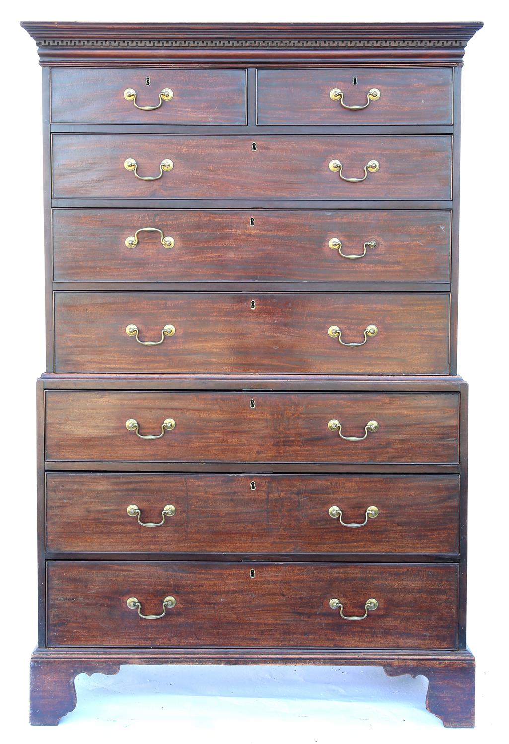 19th century mahogany secretaire chest, with two short over three long graduated drawers above