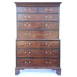 19th century mahogany secretaire chest, with two short over three long graduated drawers above