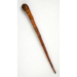 Early 20th century bamboo swordstick, the sheath carved with Oriental ladies, 93cm long,