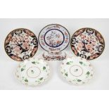 Two Royal Crown Derby Imari pattern plates, 26cm diameter, two Davenport plates, 24cm diameter,