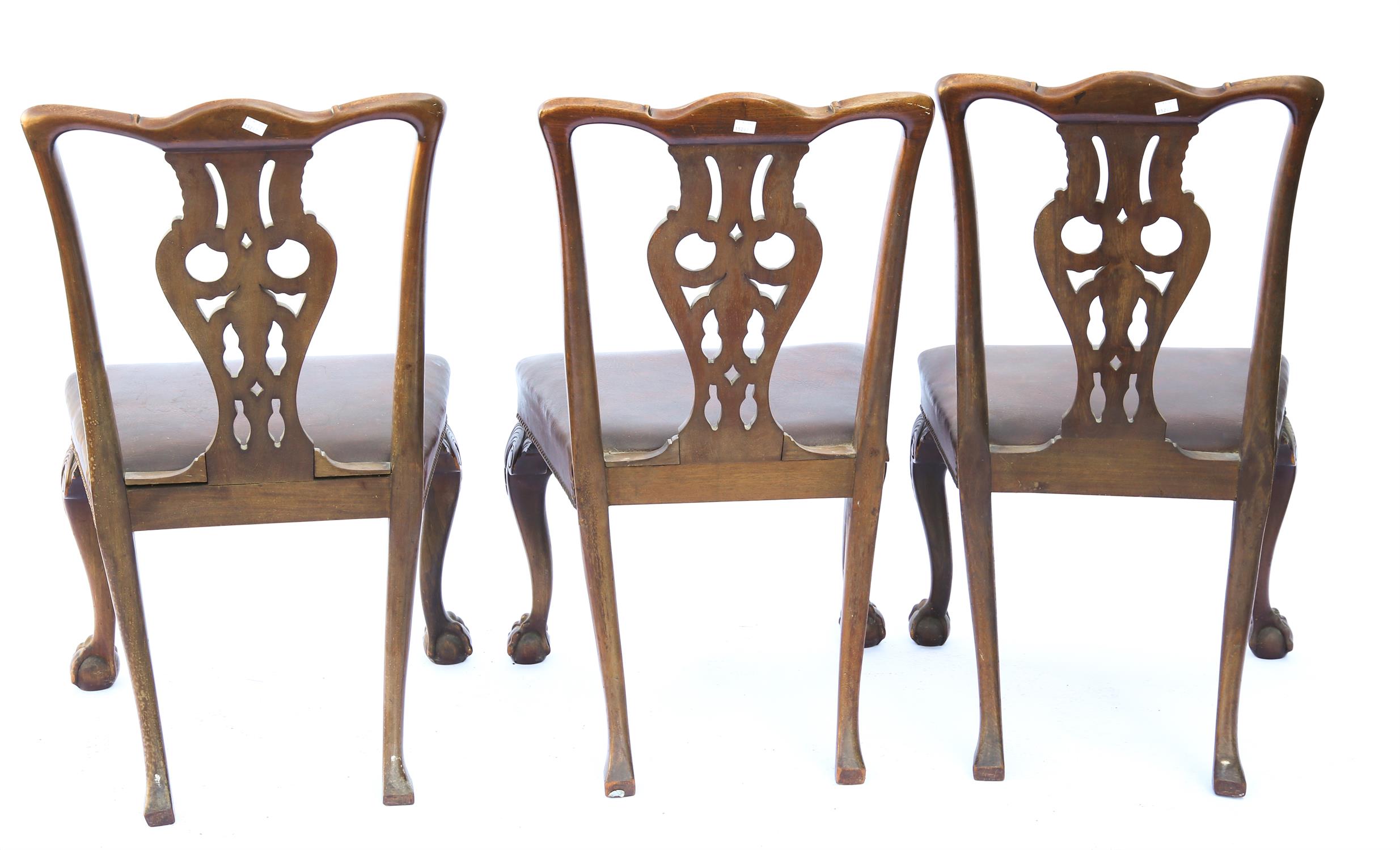 Set of six 19th century mahogany Chippendale style dining chairs, with carved splat backs on - Image 3 of 3