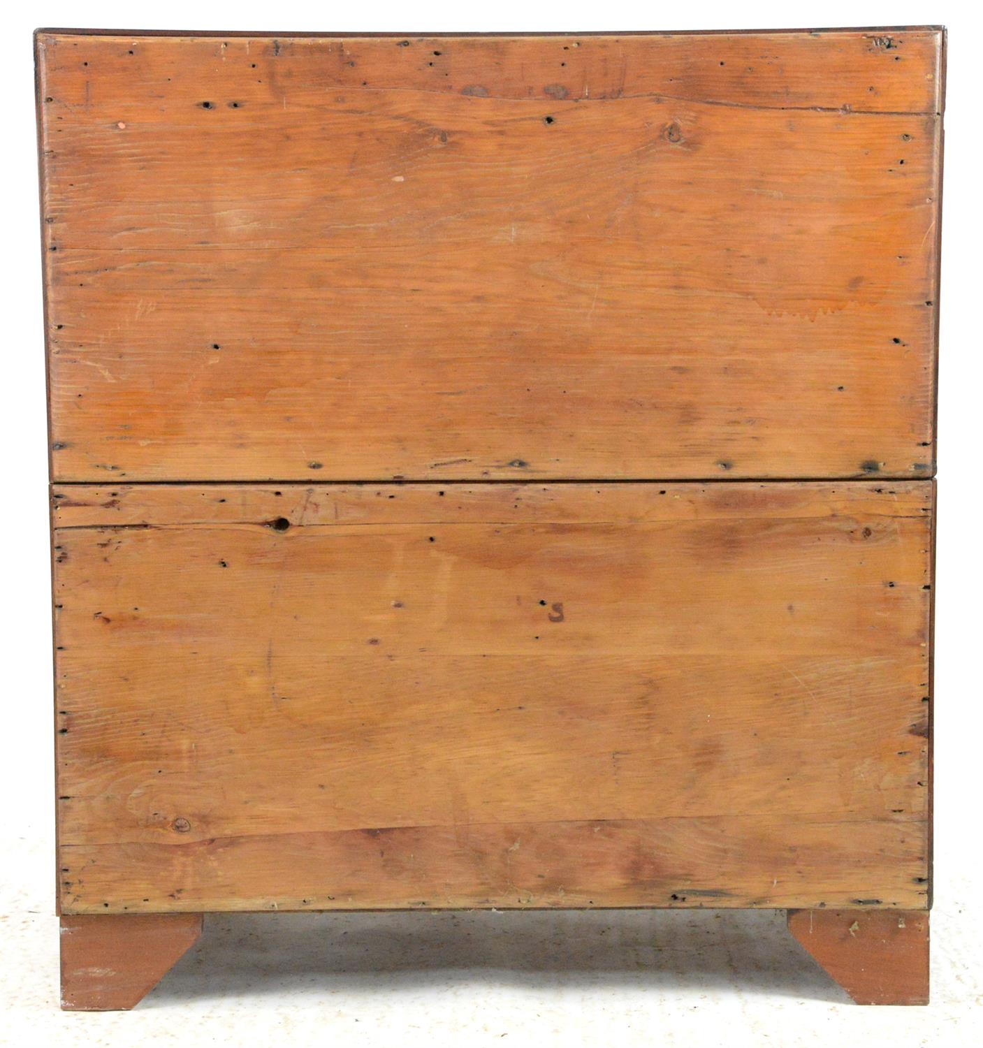 20th century mahogany campaign style chest, with two short over three long drawers on bracket feet, - Image 4 of 5