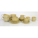 Four Wedgwood Primrose Yellow Jasperware cups and saucers, cup h6cm, and four coffee cans and