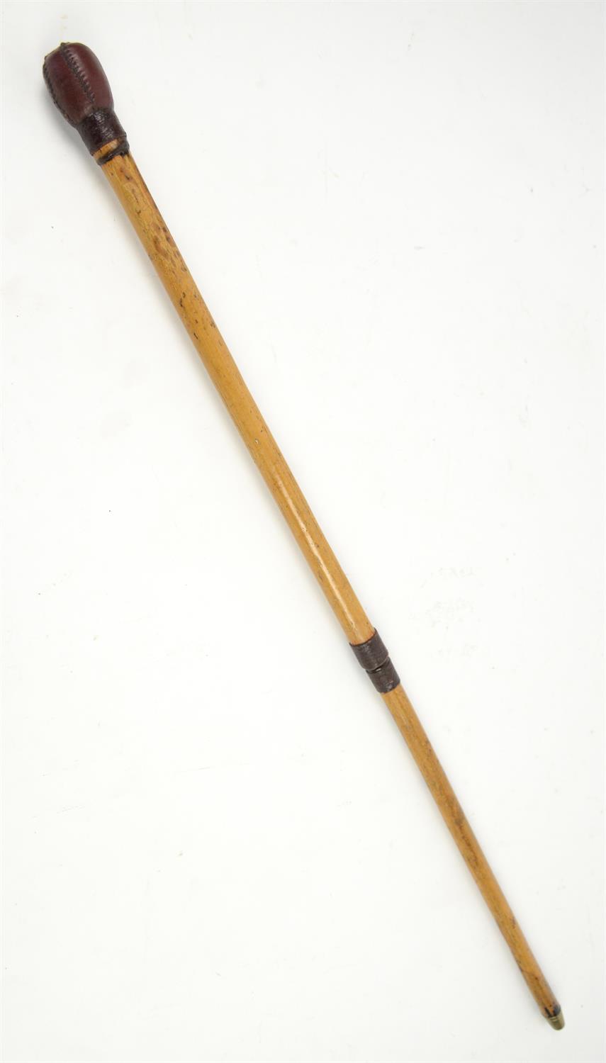 19th century malacca and leather mounted spear stick, 90cm long,