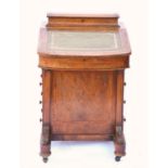 Victorian walnut Davenport with slope front, drawers and dummy drawers, on castors,