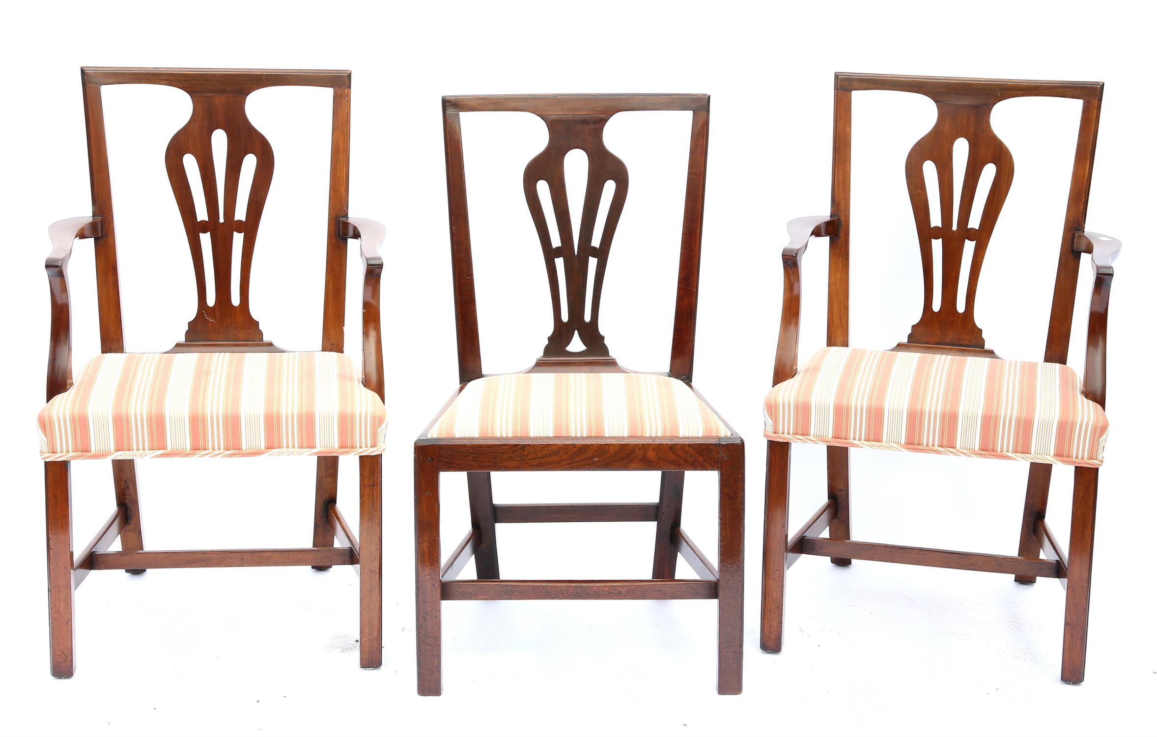 Set of 12 19th century mahogany dining chairs, with pierced splat backs and drop in seats,