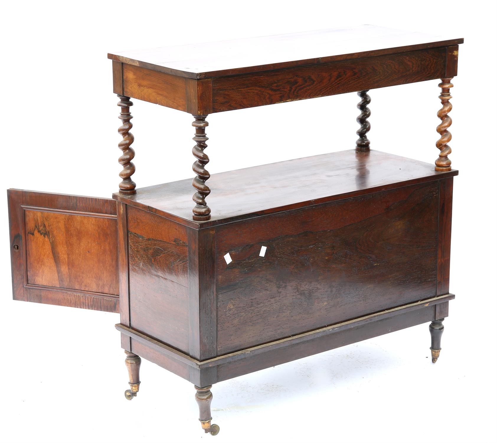 19th century rosewood cabinet with a long drawer on barley twist supports above two panelled - Image 2 of 2