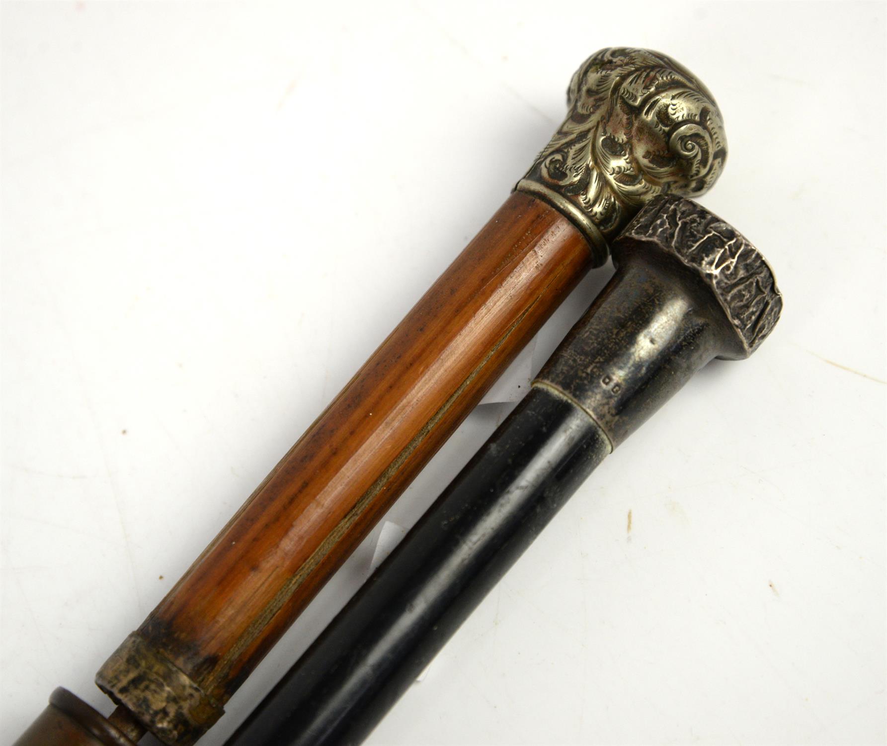 Early 20th century sword stick with bamboo scabbard, white metal top and silver collar marked - Image 2 of 2