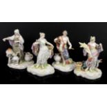 Continental porcelain figures of the Four Seasons, h15cm, underglaze blue mark to base