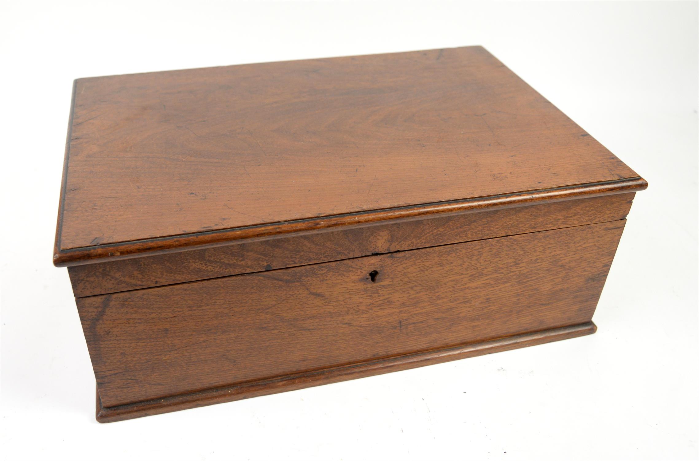 Early 20th century camphor wood humidor with fitted interior, h18cm x w47cm x d31cm,