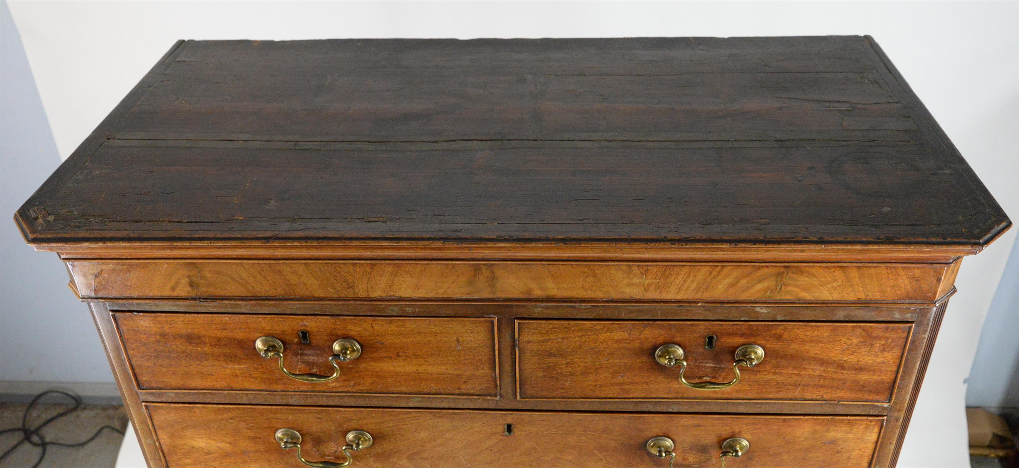 Mahogany tallboy of two short over six long drawers, on bracket feet, h172cm x w106cm x d56cm, - Image 4 of 9